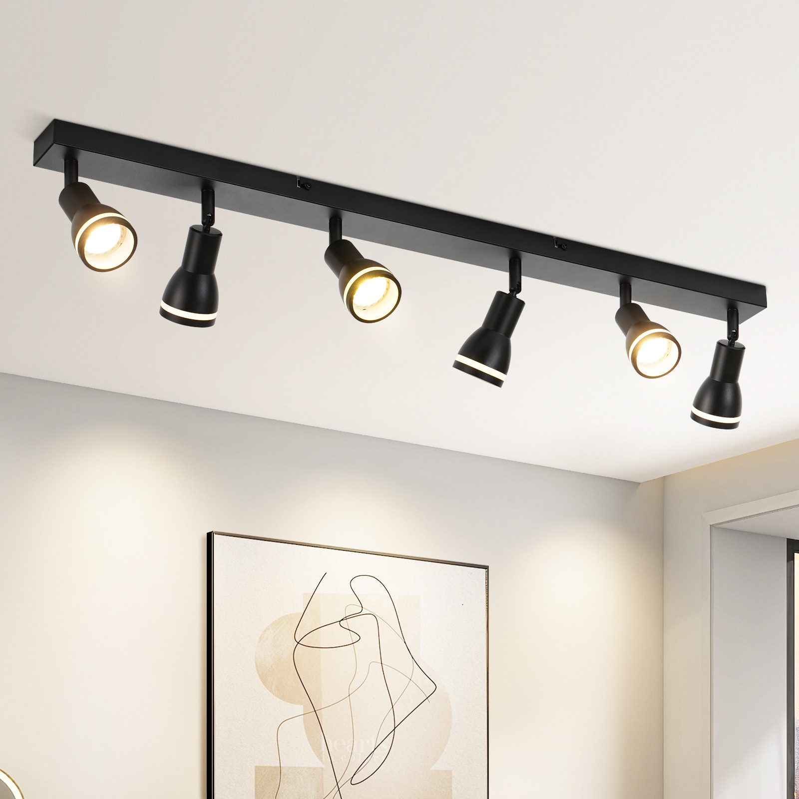 Nettlife Deckenstrahler 2/3/4/5/6 Flammig Schwarz DeckenSpots GU10 Schwenkbar Innen Metall, Schwenkbar 355°, ohne Leuchtmittel, für Flur Wohnzimmer Küche Schlafzimmer