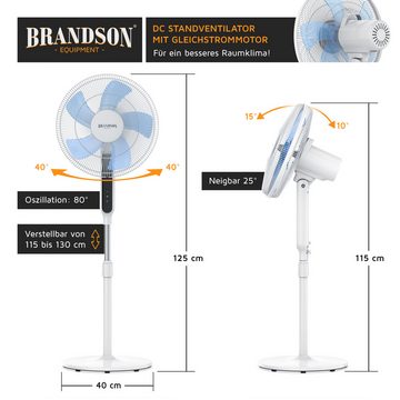 Brandson Standventilator Ventilator mit DC Motor & Fernbedienung, energiesparend ECO, Timer, 43,5 cm Durchmesser, Brushless Motor, sehr leise, 80° Oszillation, 12 Stufen, LED Display