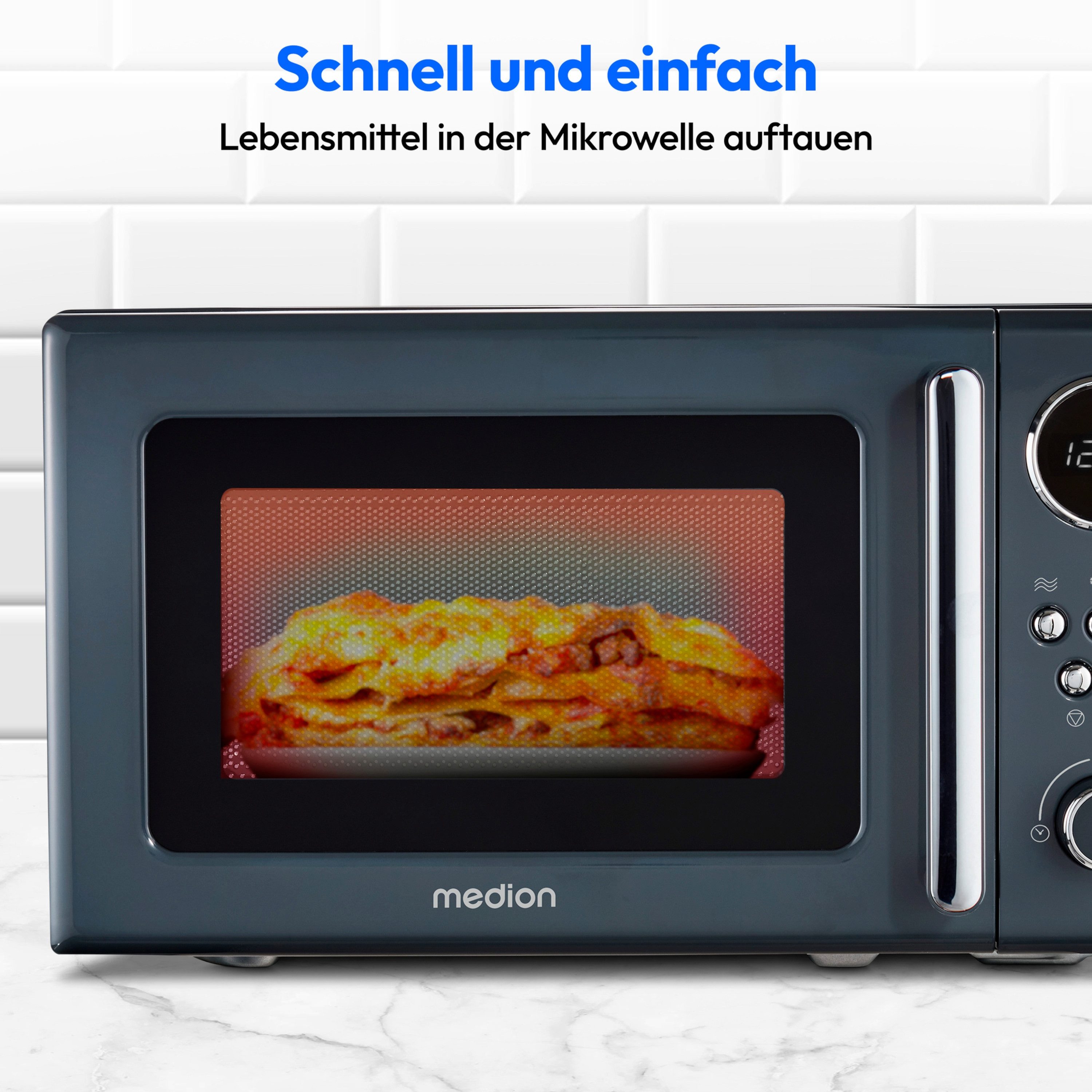 Medion® Mikrowelle MD15000, Netzkabel, 20 l, 8 Automatikprogramme, Auftaufunktion,Timerfunktion