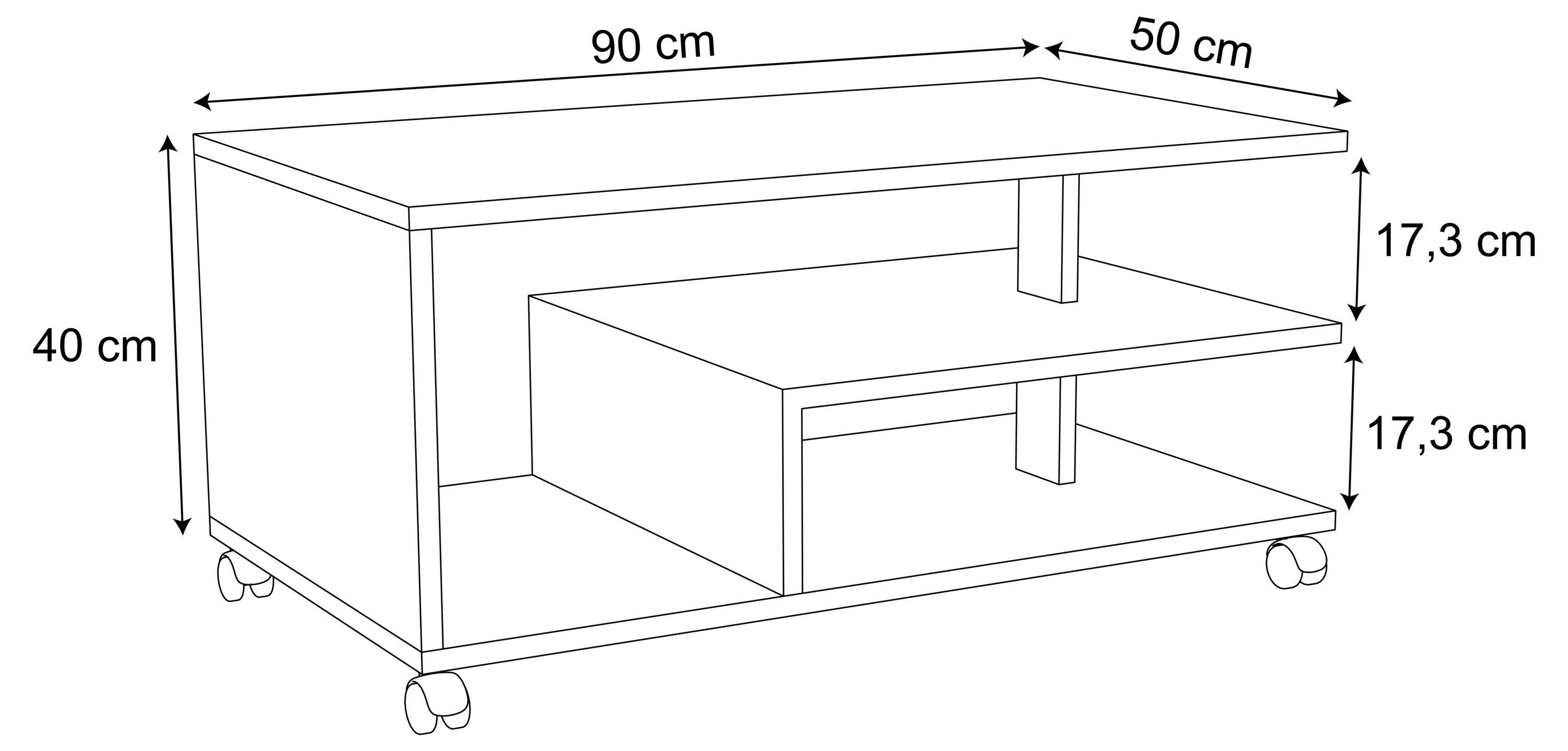 Rollen VCM Holz Couchtisch Couchtisch Ralus Sofatisch Honig-Eiche