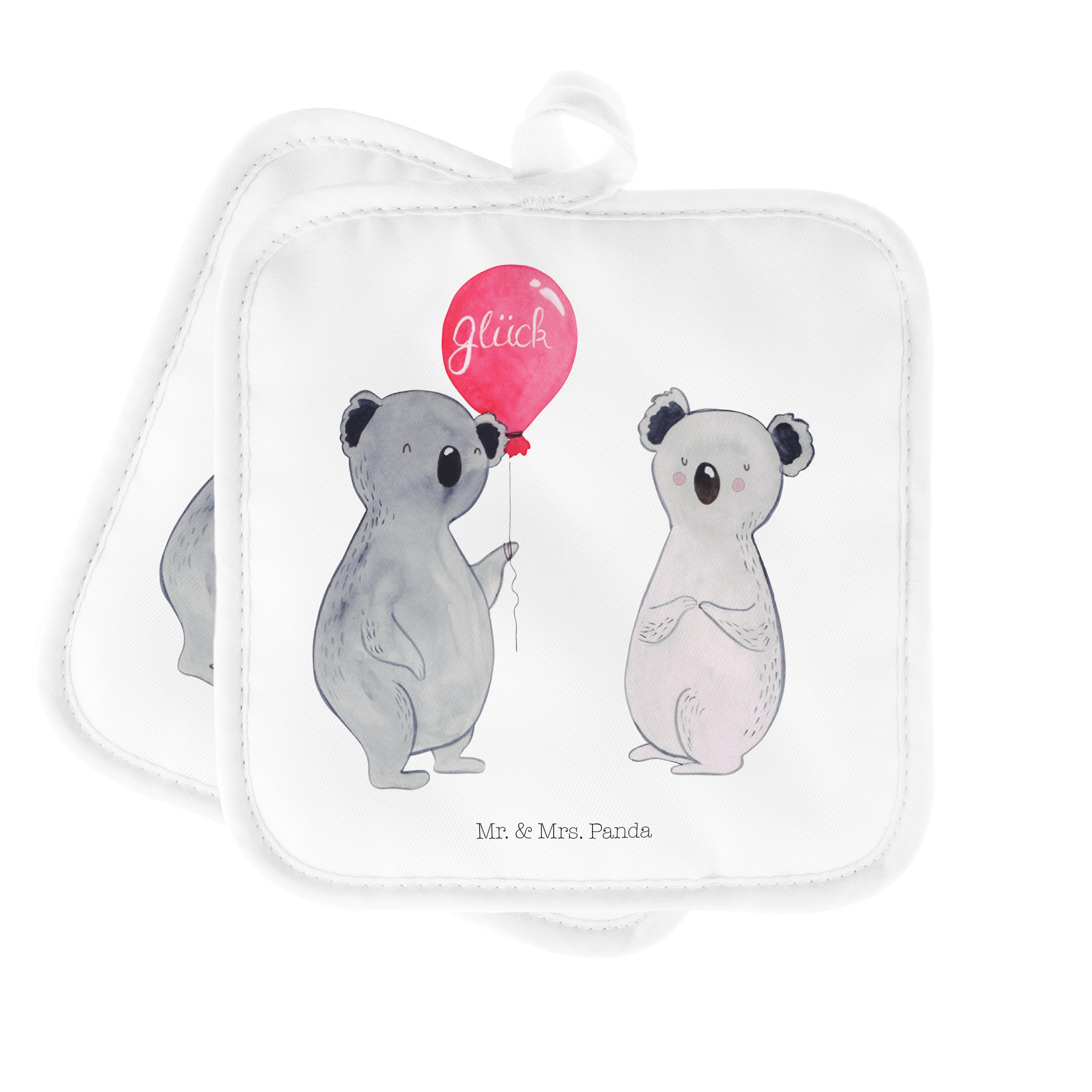 - Panda & Mr. lus, Geschenk, Topflappen, Topflappen Luftballon Weiß Mrs. Koala (1-tlg) Party, Topflappen -