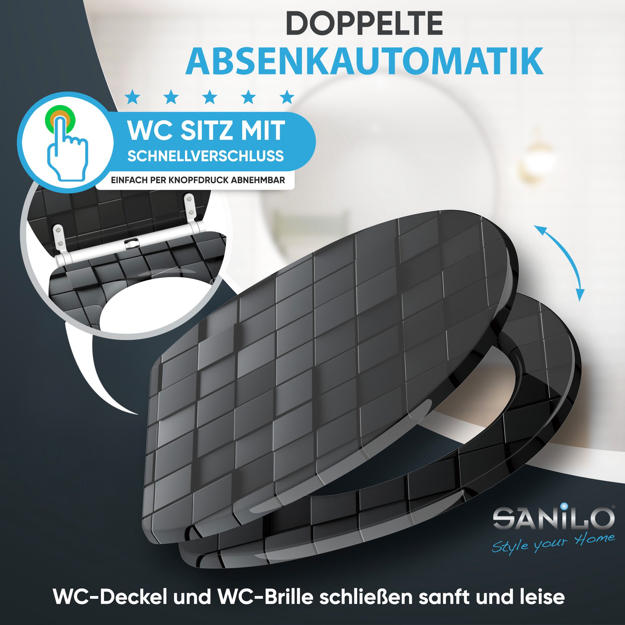 Sanilo WC-Sitz mit Absenkautomatik & Top Fix in vielen Designs, hochwertig, abnehmbar, leichte Montage von oben, mit Schraubenzieher