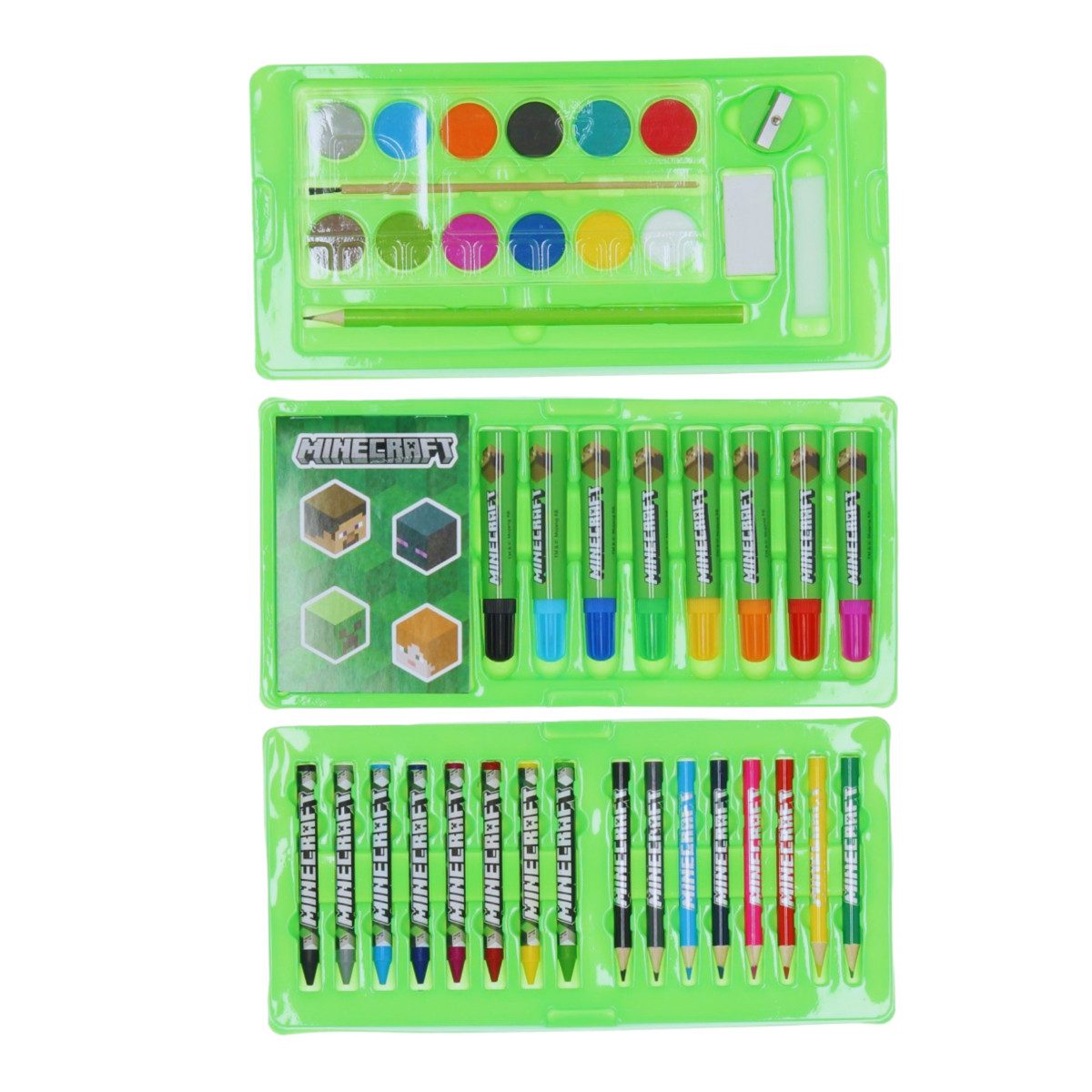Minecraft Farbkasten Malkoffer für Kinder – Kreativset mit Stiften und Wasserfarbkasten