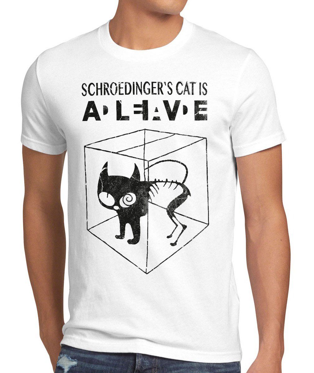 Sheldon Schroedinger's Herren neu weiß T-Shirt Print-Shirt Katze Theory Big cat schrödingers Bang style3