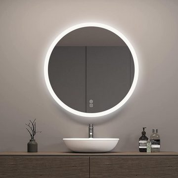 Tidyard Spiegel Runder Badezimmerspiegel mit LED-Leuchten (Wandmontierter, Beschlagfreier, Touch-Schalter, Farbtemperatur Einstellbar), IP44 Wasserdicht, Durchmesser: 80 cm