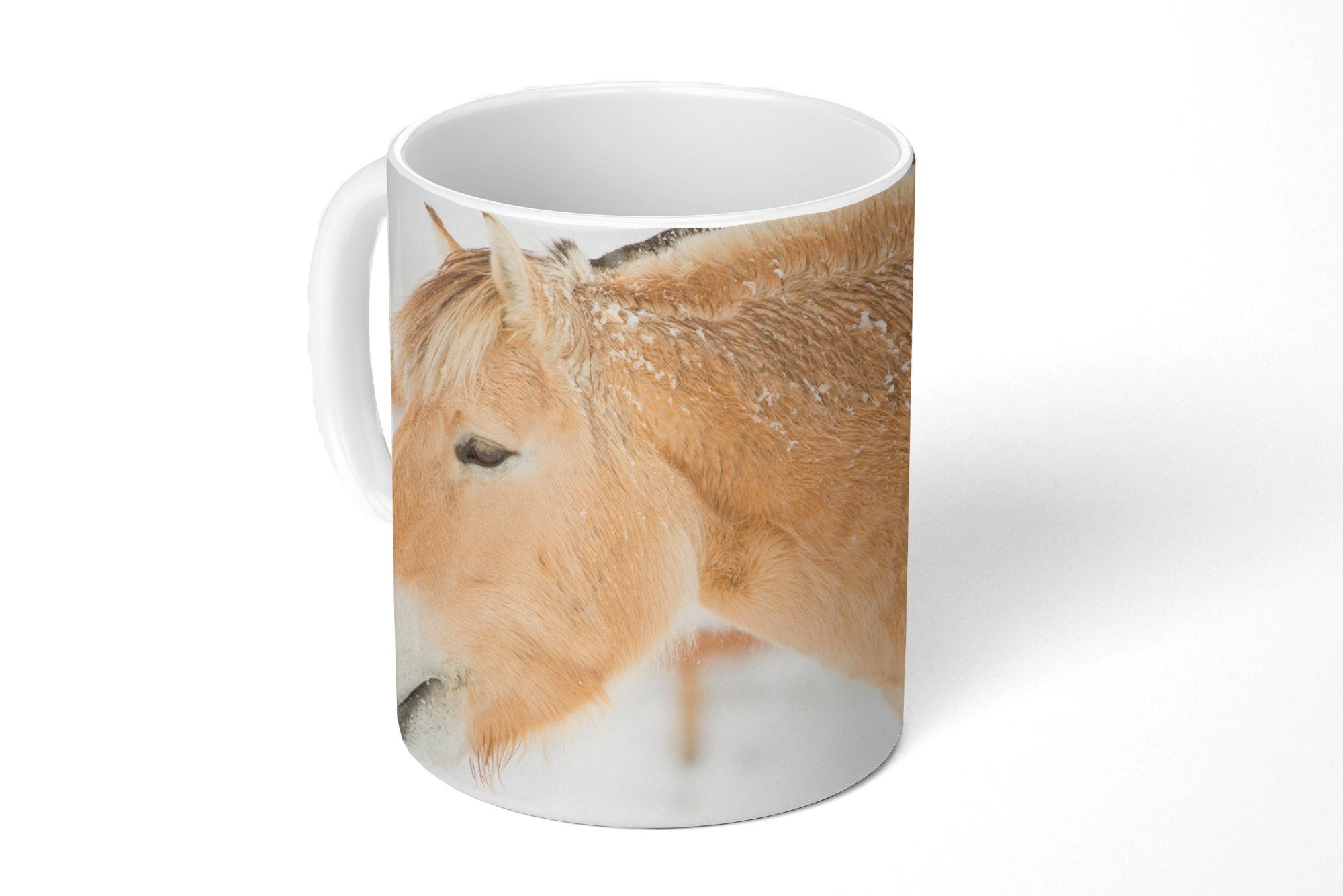 MuchoWow Tasse Nahaufnahme eines Fjordpferdes im Schnee, Keramik, Kaffeetassen, Teetasse, Becher, Teetasse, Geschenk