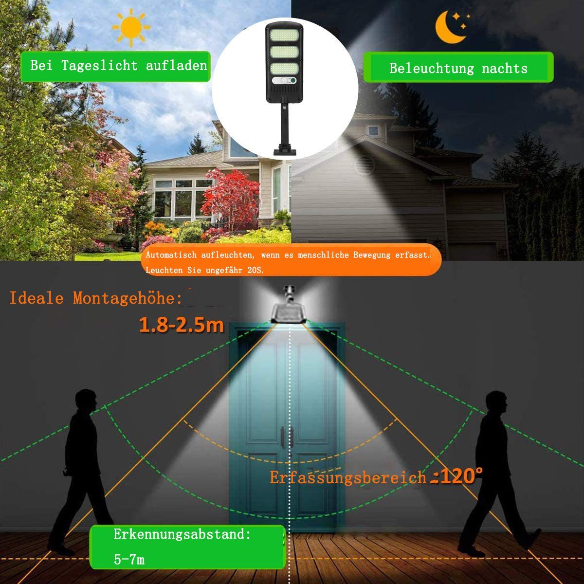 Außen, GelldG Solarleuchte LED LED Solarlampe mit Bewegungssensor 213 Solarleuchte für