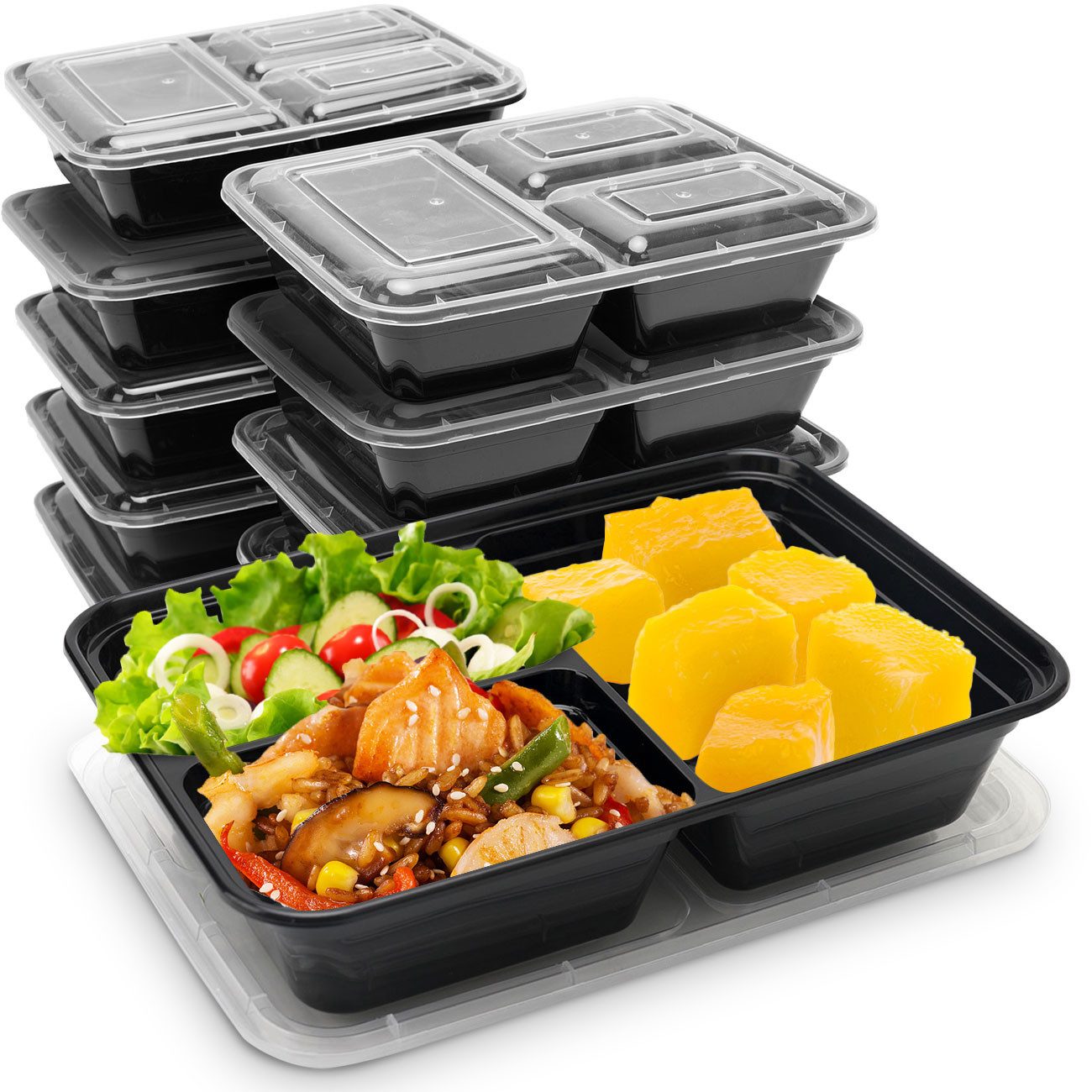 Casativo Frischhaltedose Meal Prep Boxen mit Deckel - 3 Fächer Bento-Boxen 1,2L Essensboxen, (10-tlg), BPA-freiem Kunststoff, Lebensmittelboxen: Bento Boxen ca. 1,2 L