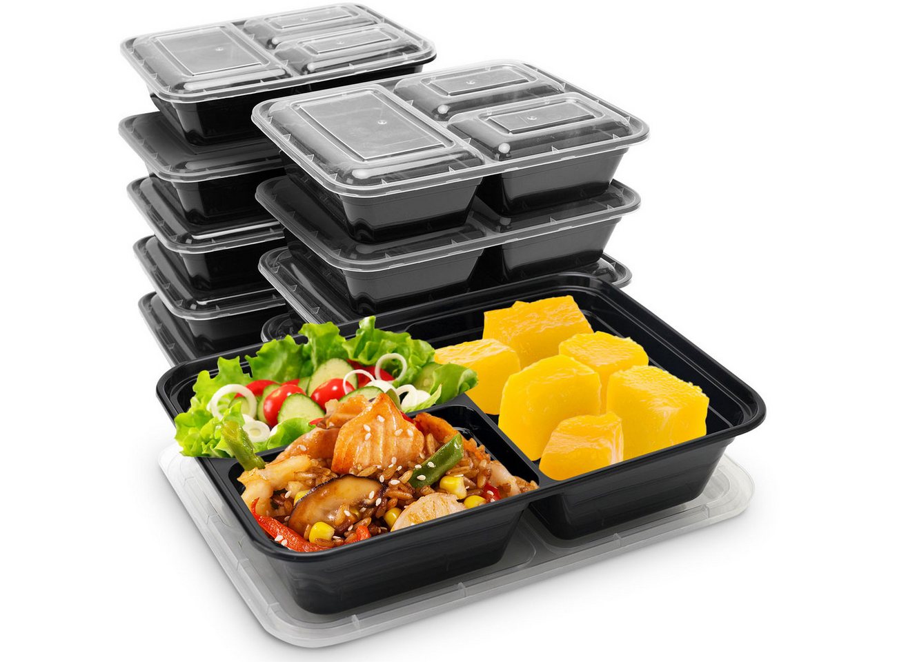 Casativo Frischhaltedose Meal Prep Boxen mit Deckel - 3 Fächer Bento-Boxen 1,2L Essensboxen, (10-tlg), BPA-freiem Kunststoff, Lebensmittelboxen: Bento Boxen ca. 1,2 L
