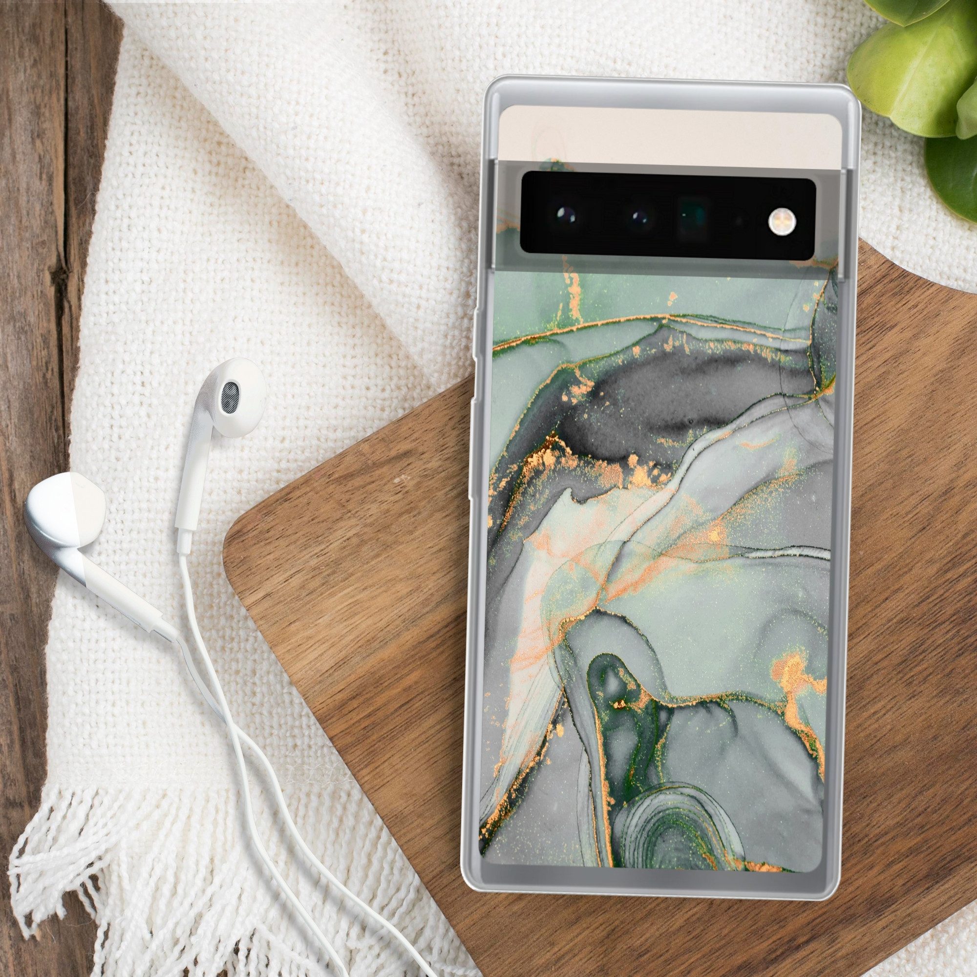 MuchoWow Handyhülle für Google Pixel 6 Pro Gold - Marmor - Grün - Luxus - Glitzer - Marmor, Handy Case, Silikon, Bumper Case Dünn