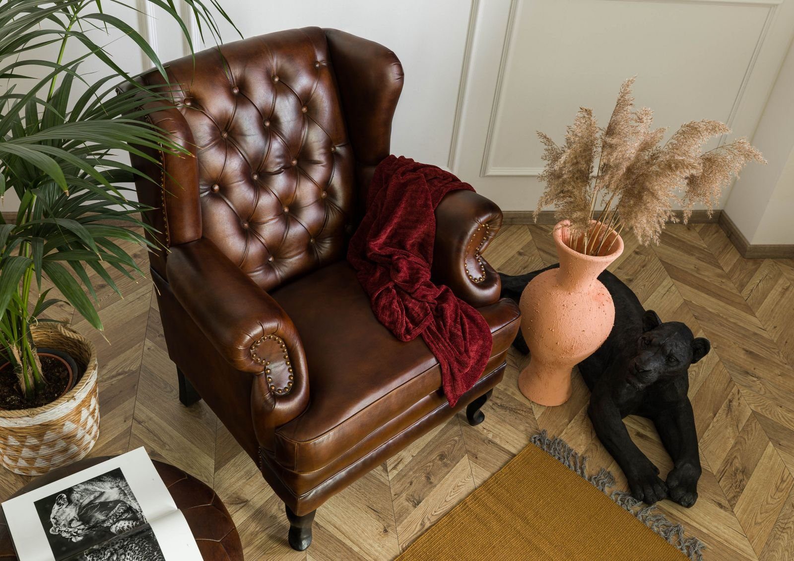 Massivmoebel24 Sessel (Ohrensessel Echtleder 88x80x108 braun günstig online kaufen