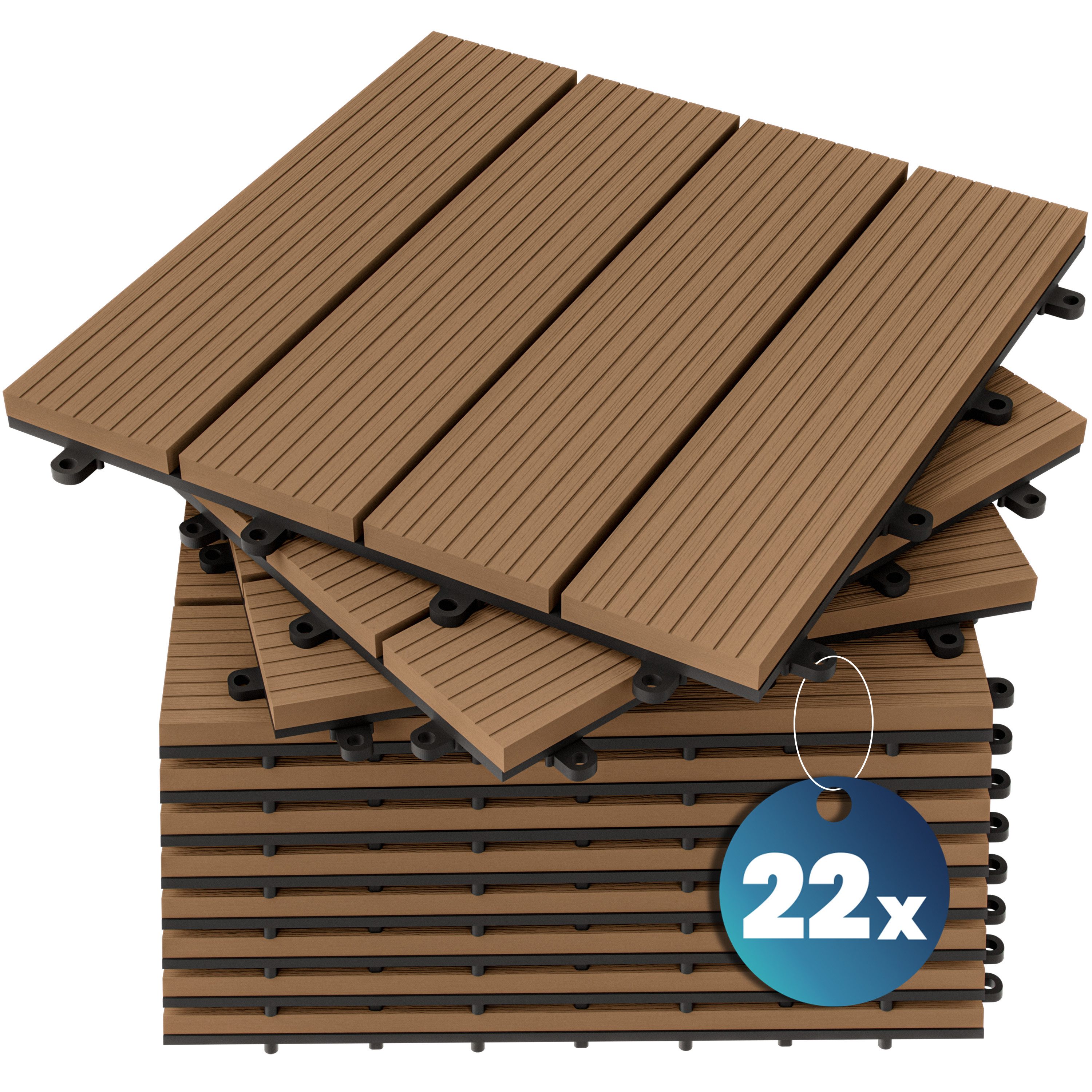 Casaria Holzfliesen 22x Klassik Terracotta, Terrassenfliesen 1-6m² WPC Fliesen Balkon Garten Verschiedene Farben