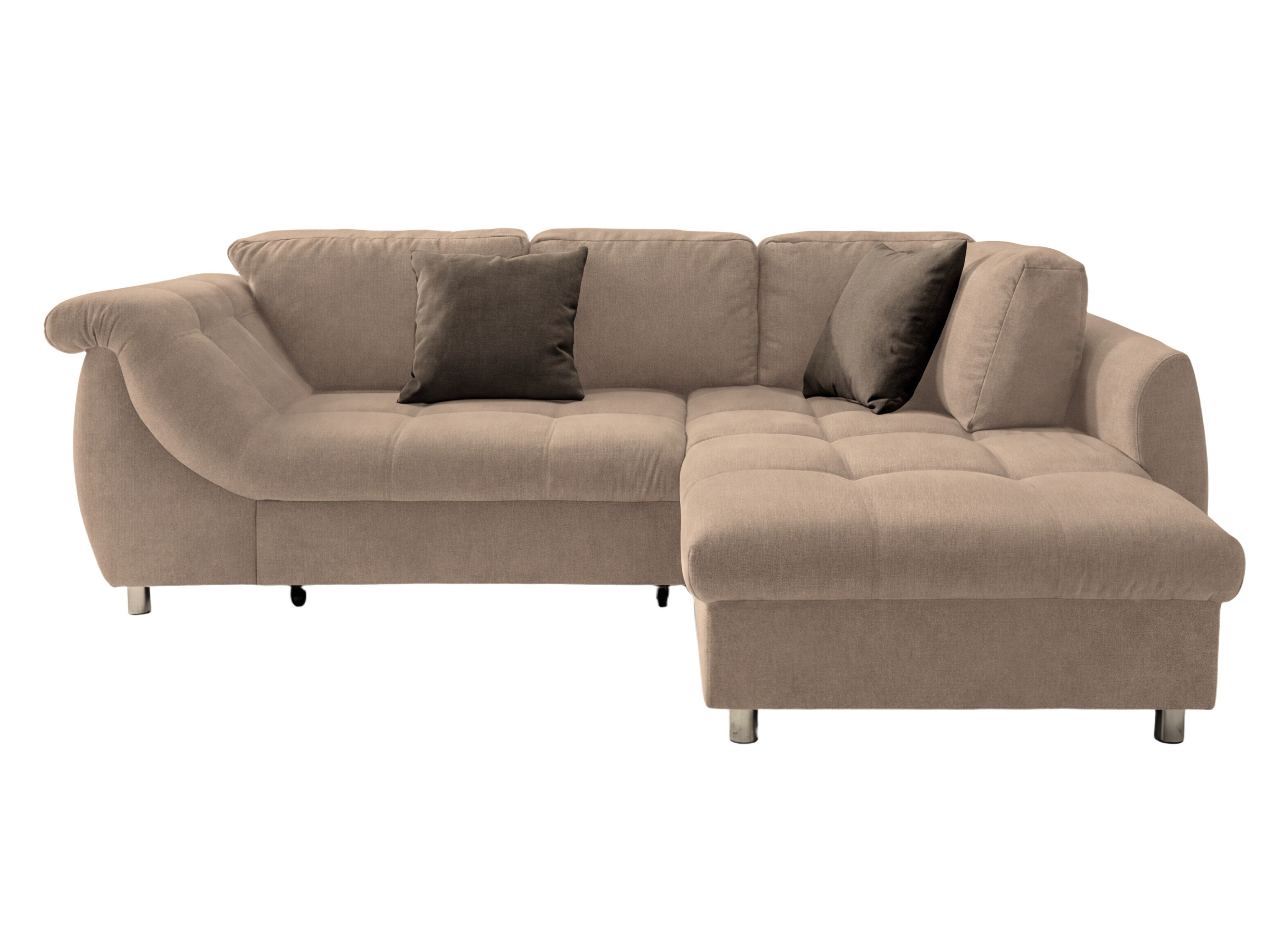 luma-home Ecksofa 17011-OTTO, mit Bettfunktion B250/T190/H84 cm, Liegefläche 179x190 cm, Ottomane rechts, Wellenunterfederung, Mikrofaser Hellbraun