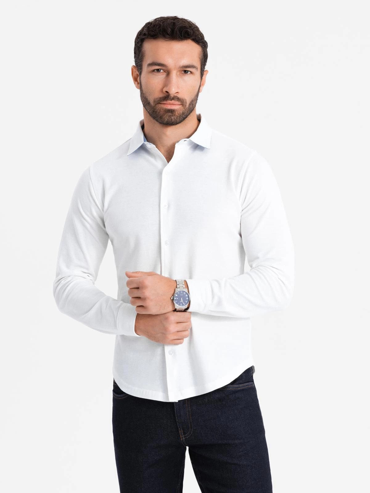 OMBRE Langarmhemd Herrenstrickhemd SLIM FIT langarm günstig online kaufen