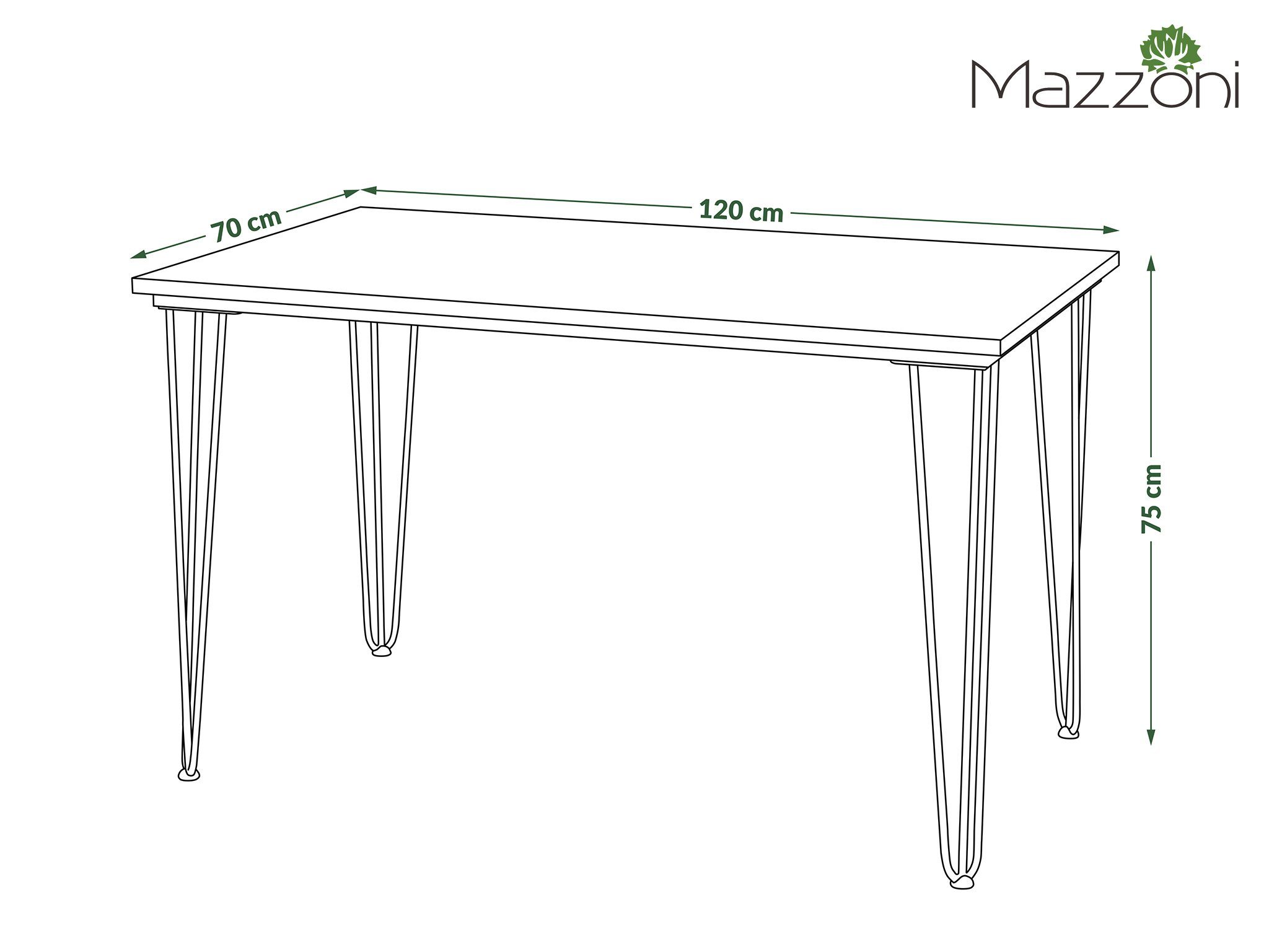 Mazzoni Esstisch Design Esstisch 120x75x70 matt Weiß matt Hairpin - cm Esszimmer Schwarz Tisch
