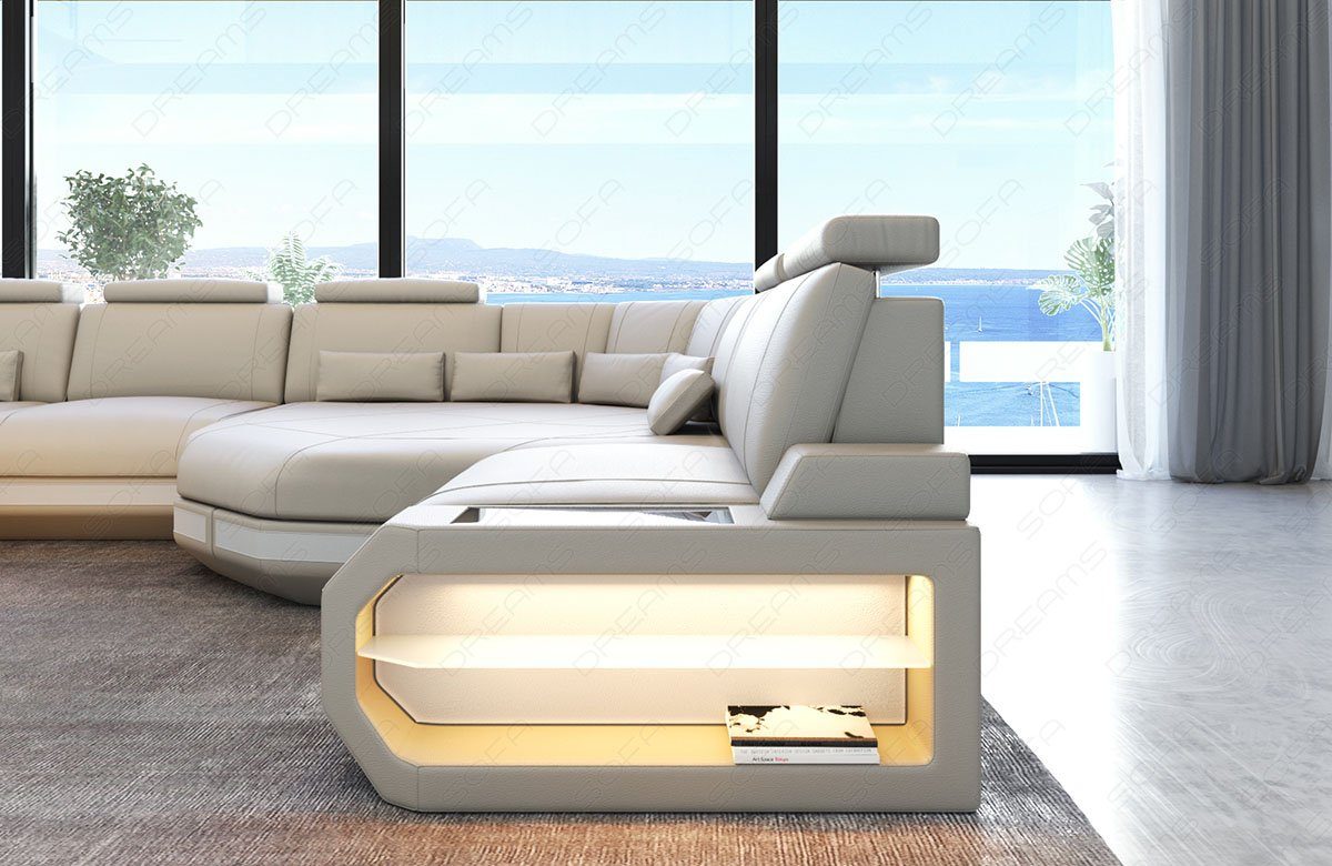 Sofa Dreams Wohnlandschaft Leder Couch Asti Sofa, Couch, XXL U Form Ledersofa mit LED, Designersofa