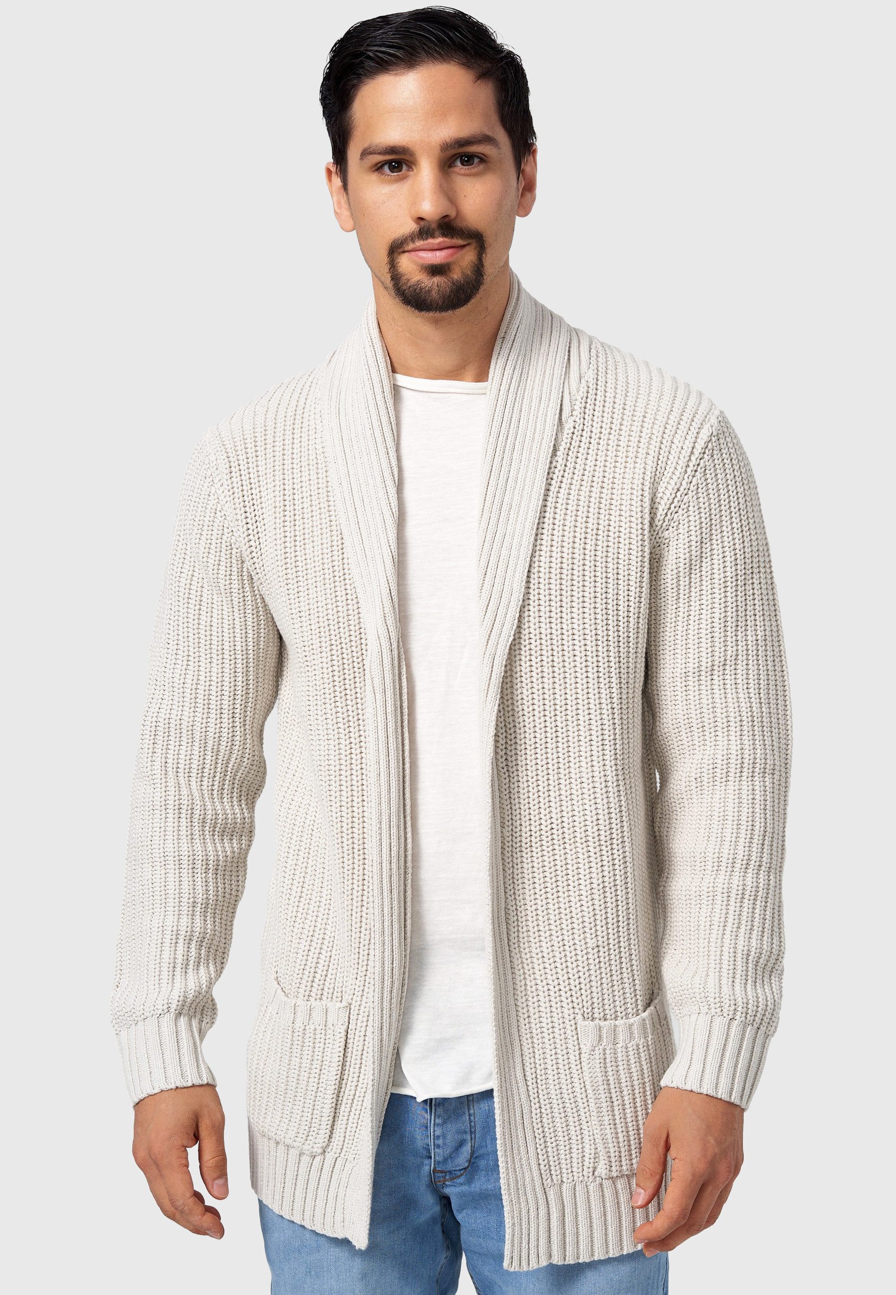 Indicode Strickjacke Herren Anaheim Herrenstrickjacke mit 2 aufgesetzten Ta günstig online kaufen