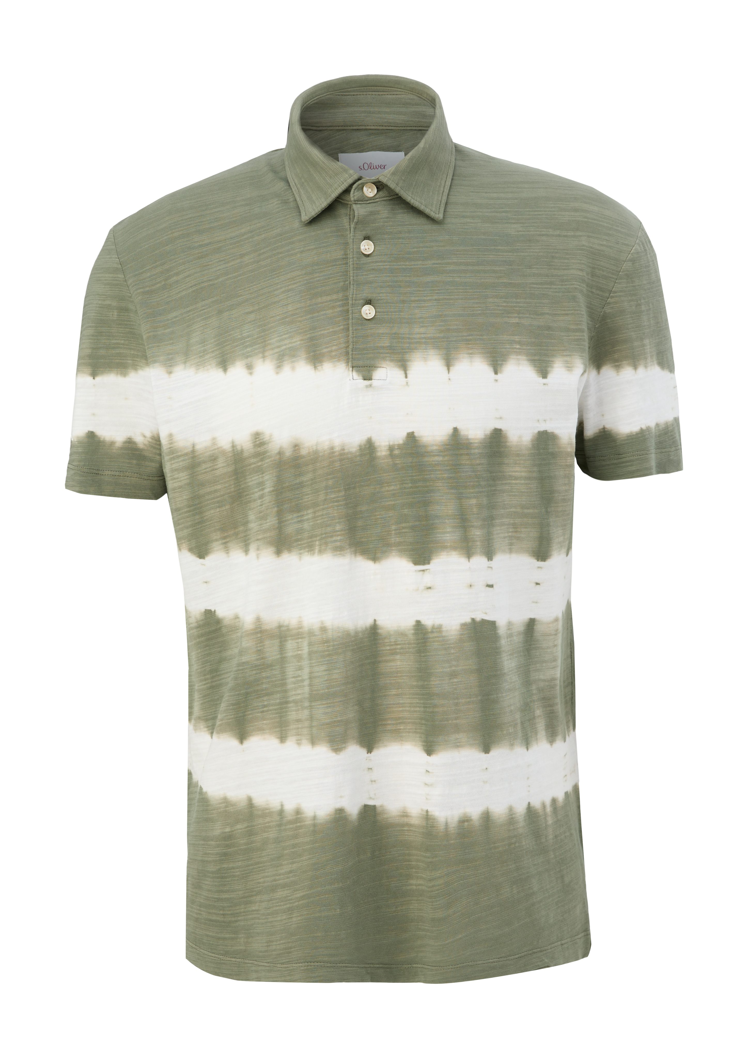 Dye Batik-Look im Kurzarmshirt Poloshirt Garment s.Oliver olivgrün
