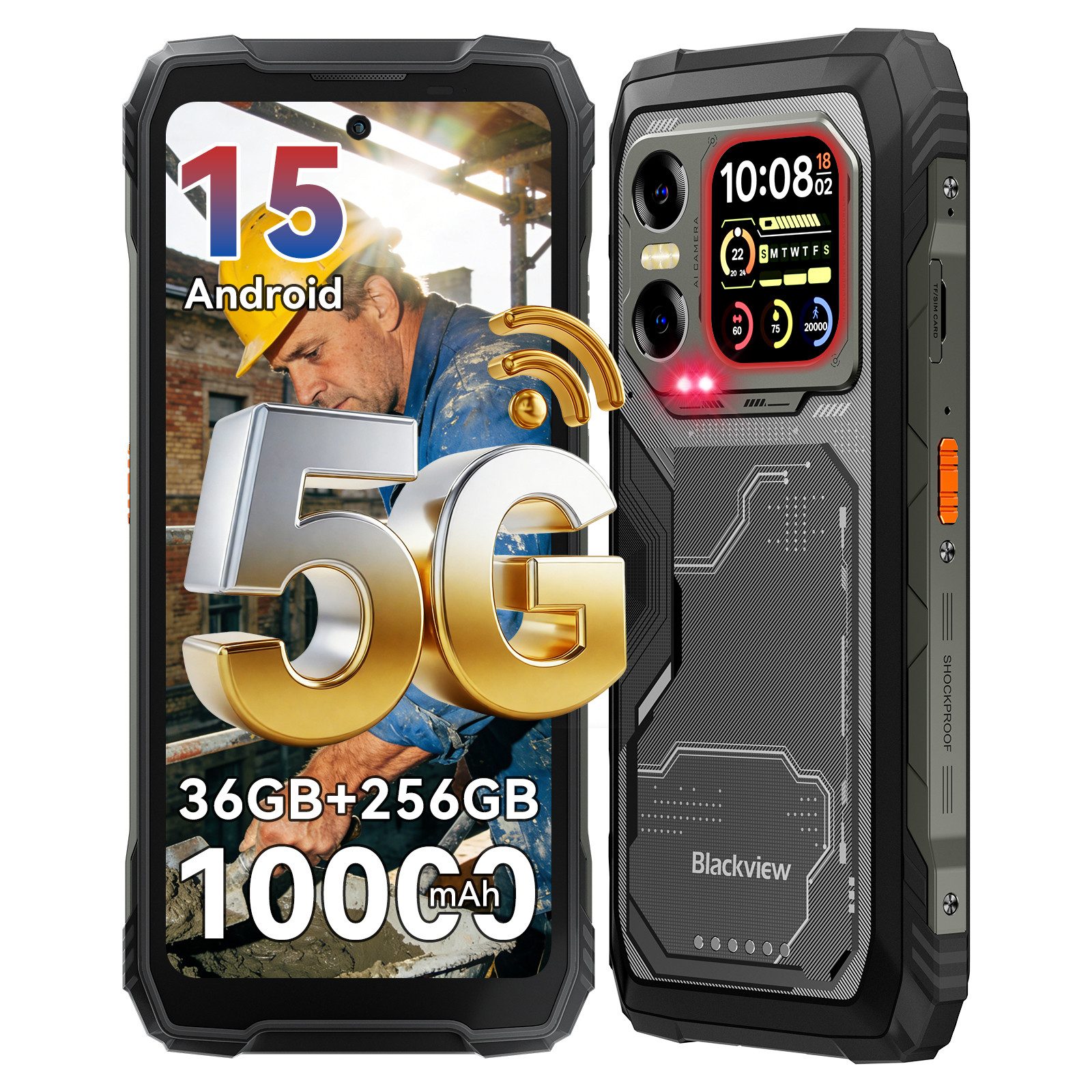 blackview XPLORE X1: 5G-Dual-Display Flaggschiff Smartphone (17,2 cm/6,78 Zoll, 256 GB Speicherplatz, 108 MP Kamera, 108MP Dual-Kamera, 10.000 mAh, Dimensity 7050, Doppelbildschirm,55W)