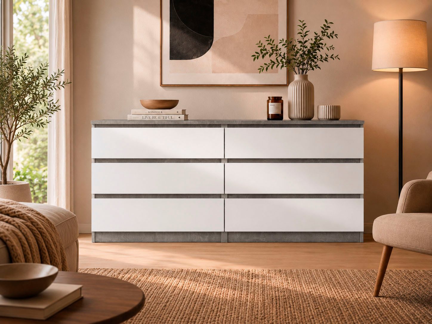 Home affaire Kommode Naia, 6 Schubladen im skandinavischen Design, Breite 158 cm, Viel Stauraum mit griffloser Front, in mehreren Farben