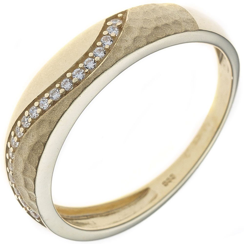 Zirkonia aus teilmattiert Fingerring Ring Goldring, Krone Schmuck Gold 333 Damenring Gelbgold Gold 333