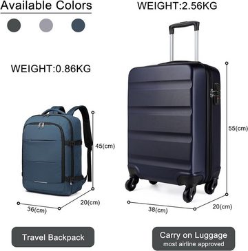 Yokono Kofferset Gepäck-Sets 2 Teilig Handgepäck Set Carry On Luggage, 4 Rollen, Rollkoffer Handgepäck 55x38x20cm mit Rucksack Handgepäck Flugzeug