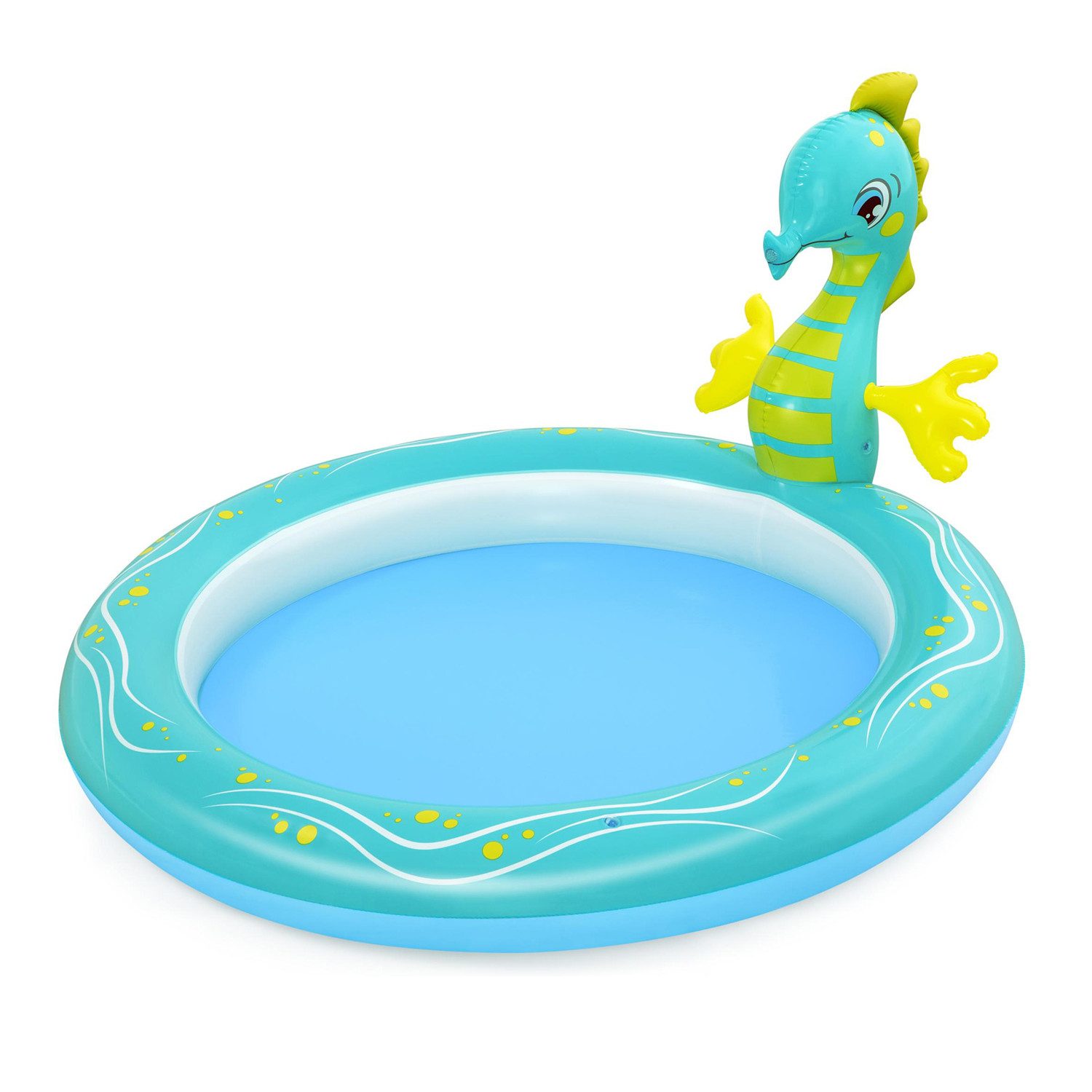 Bestway Planschbecken Seepferdchen, (Packung, 1-tlg., 188 x 160 x 86 cm), Integrierter Wassersprinkler mit Gartenschlauchanschluss