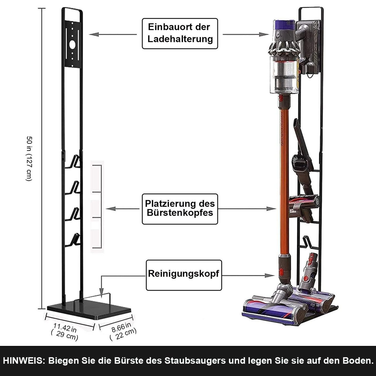 SURFOU Standhalterung Ständer Kompatibel für Dyson, mit Zubehörhalter und Rollen., (ohne Bohren, Organisieren Sie Staubsauger und Zubehör platzsparend) – Bild 4 von 5