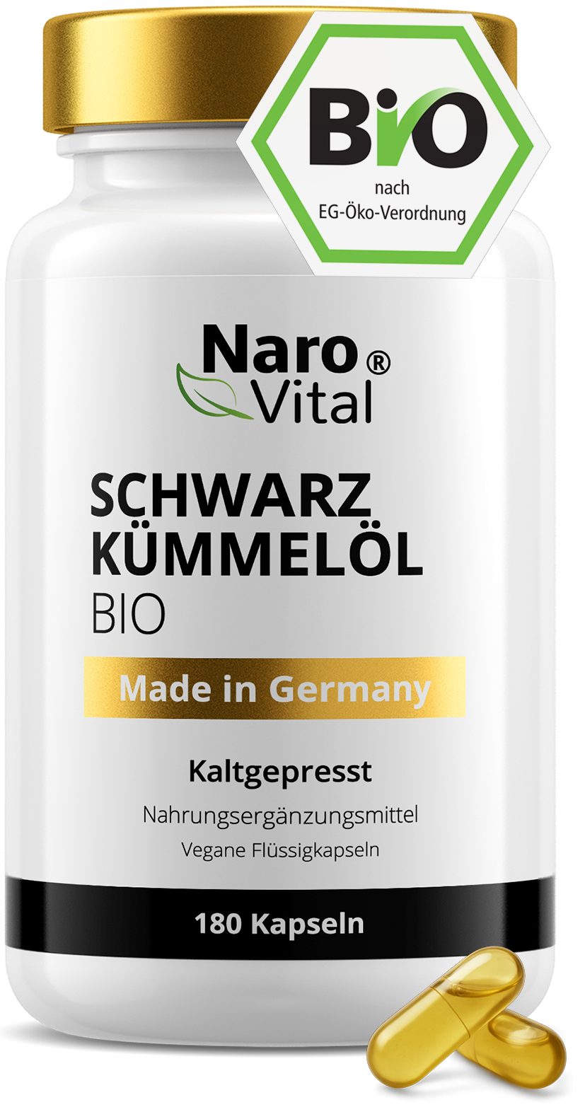 NaroVital Bio Schwarzkümmelöl Kapseln kaltgepresst - Flüssigkapseln 180 Kapseln, 180 St.