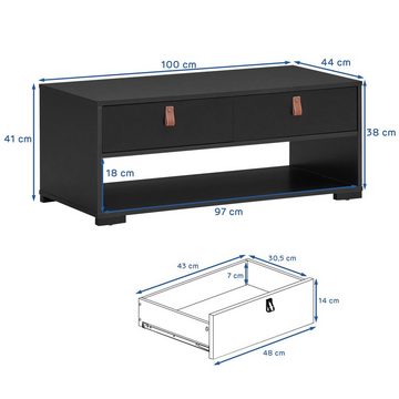 COSTWAY Couchtisch, mit 2 Schubladen & offenem Ablagefach, 100x45x40cm