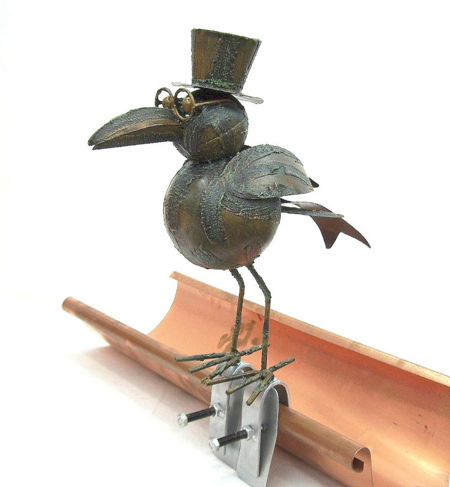 DanDiBo Gartenfigur Rabe Metall 30 cm Dachschmuck Dachrinne Dachrinnenfigur, Dachfigur Rinnenfigur