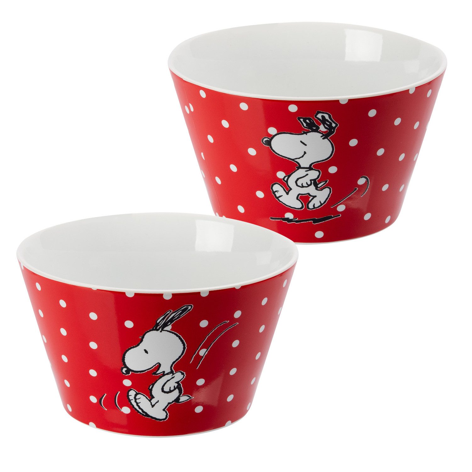 United Labels® Müslischale The Peanuts Müslischale Snoopy - Rot mit Punkten Porzellan 500ml, Porzellan