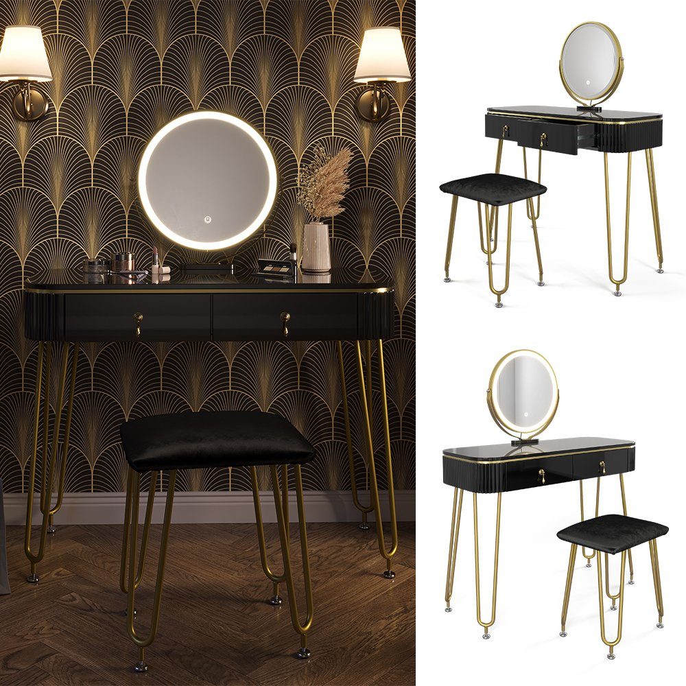 Vicco Schminktisch Grace, Schwarz Hochglanz, 100 cm mit LED Beleuchtung und günstig online kaufen