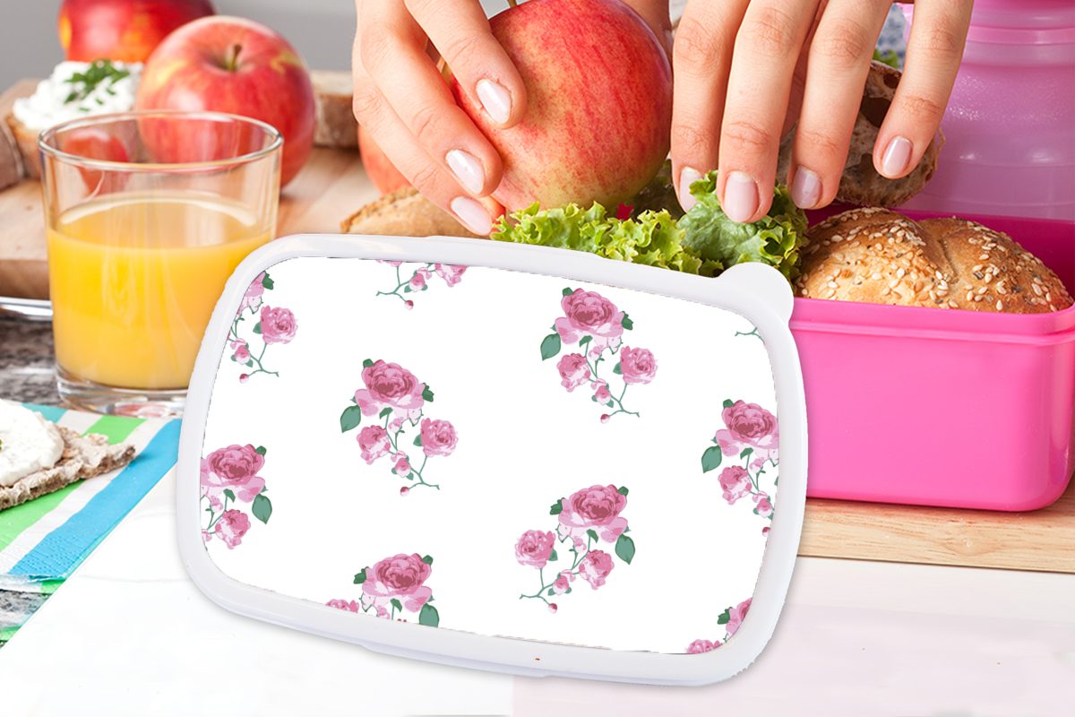 - Kunststoff Brotbox Brotdose Kunststoff, Mädchen, Erwachsene, Blumen, rosa - Rosen (2-tlg), Lunchbox MuchoWow Snackbox, für Muster Kinder,