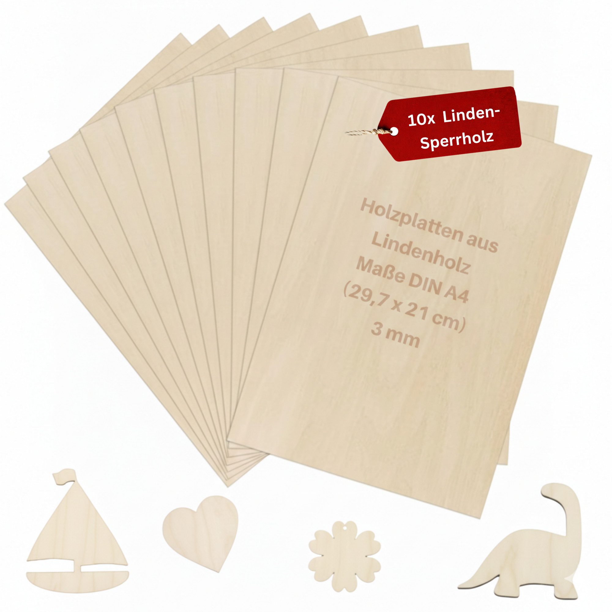 Eli Bastelnaturmaterial 10 Stück Sperrholzplatte 3mm - A4 Sperrholz - LIndenholz- Holzplatte, (Sperrholz - Spanplatte zum Basteln für DIY Holzarbeiten), Laubsägen - Brandmalerei Geschenke für Jungen und Mädchen