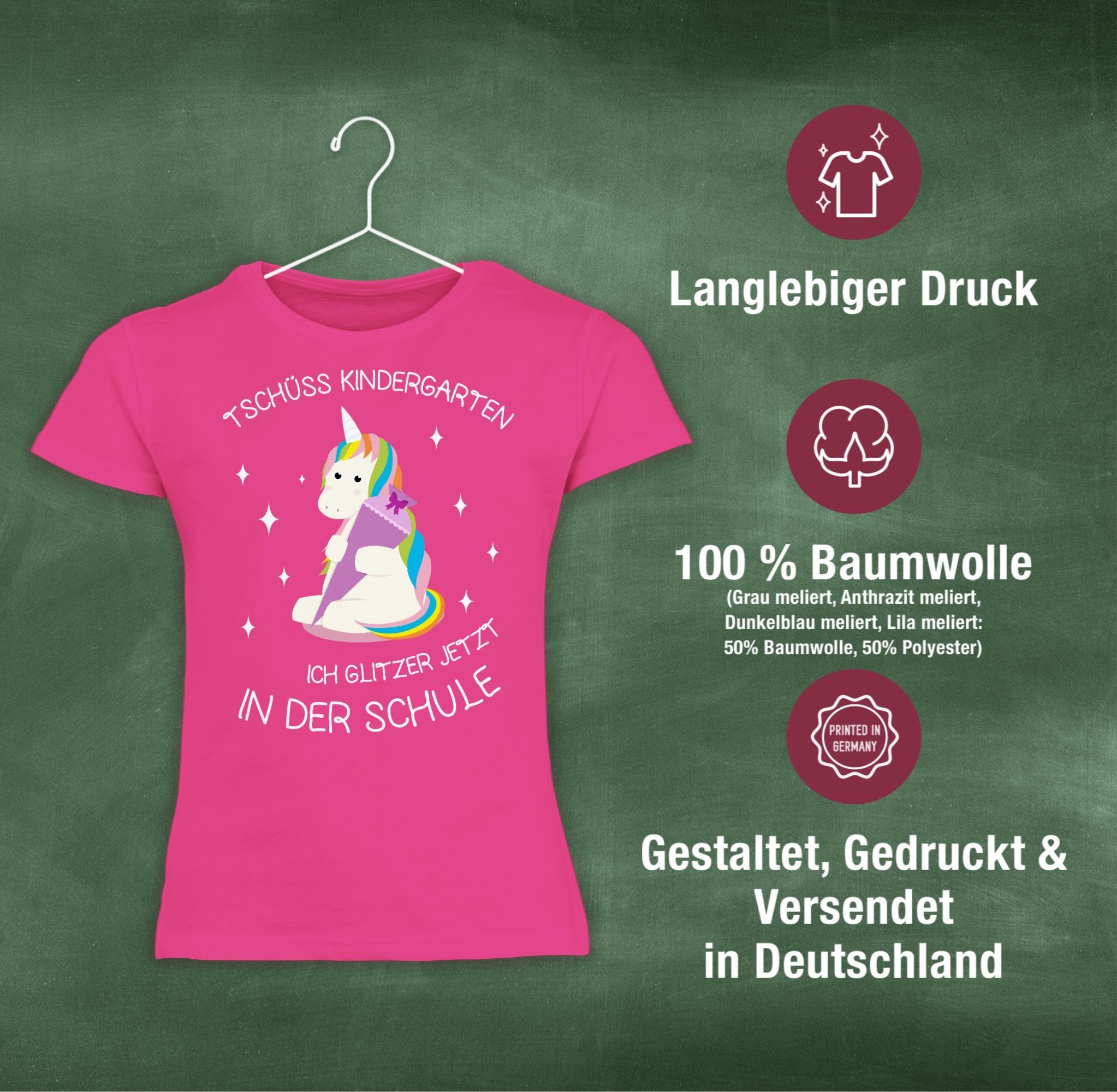 Fuchsia Kindergarten 1 Tschüss Mädchen T-Shirt Einhorn Einschulung Shirtracer