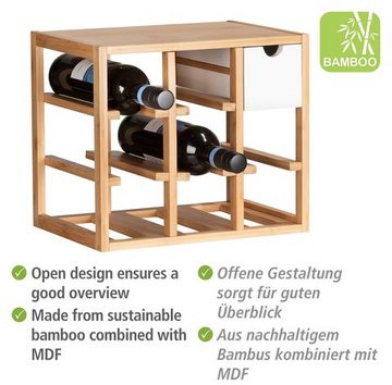 WENKO Weinflaschenhalter Finja, Bambus kombiniert mit MDF, mit Schublade für 8 Flaschen, Scandic Style