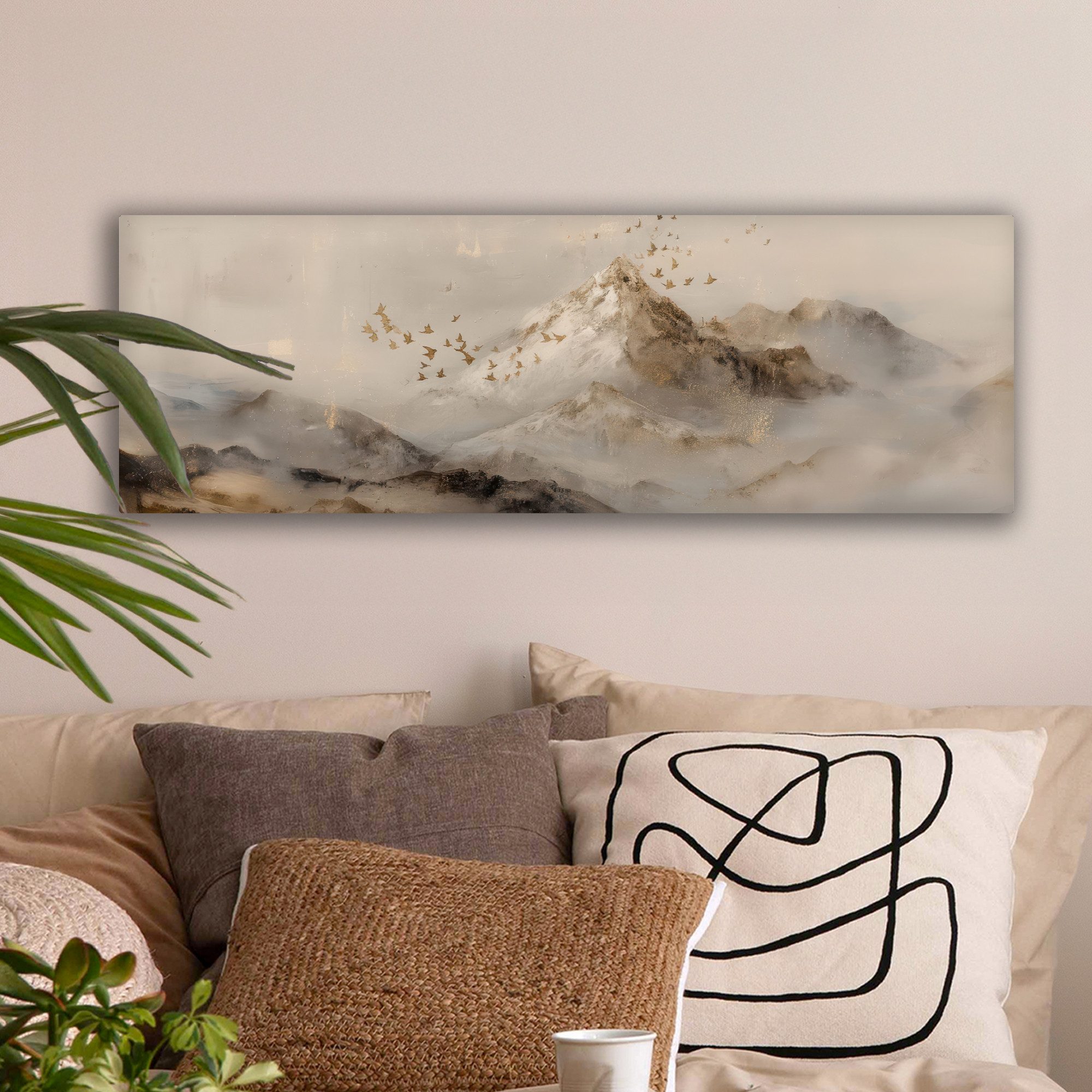 OneMillionCanvasses® Leinwandbild Panorama Berglandschaft - Nebel - Pinsels günstig online kaufen