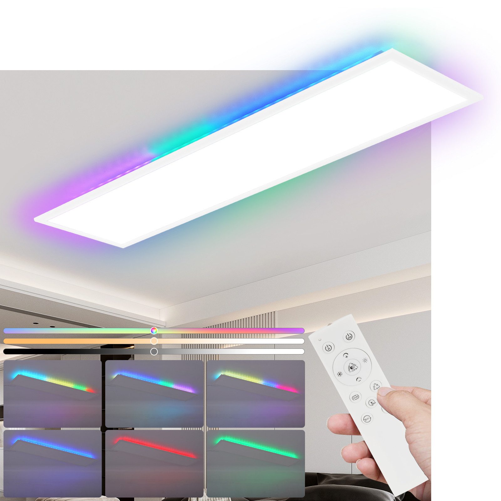 Nettlife LED Panel Deckenleuchte Dimmbar RGB 100x25 24W Backlight Tageslich günstig online kaufen