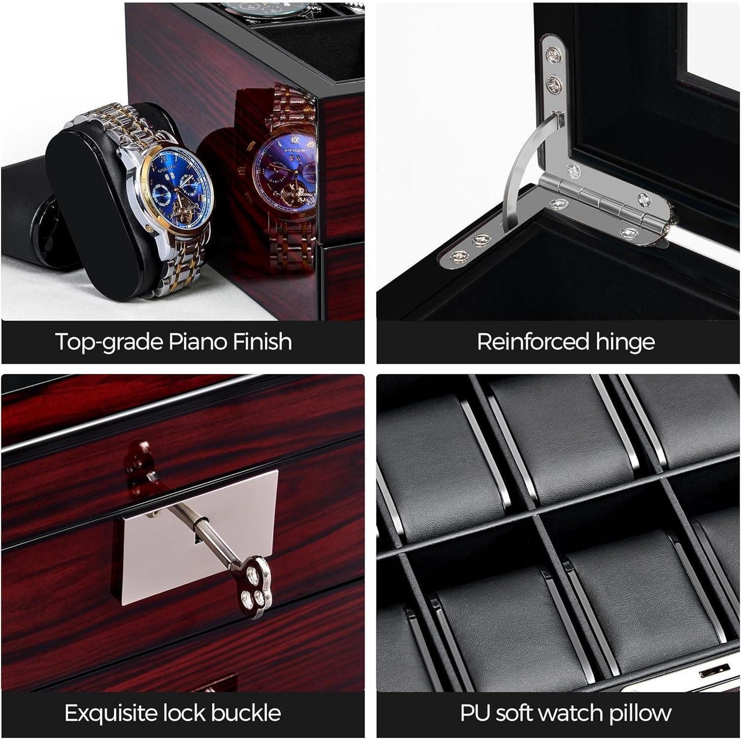 LuxusKollektion Uhrenbox Uhrenbox Herren Watch Box Uhrengehäuse 12 Slots Glasdeckel – Bild 4 von 5