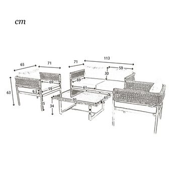 Flieks Gartenlounge-Set, Balkonmöbel Gartenmöbel Seil mit Gartentisch und Kissen