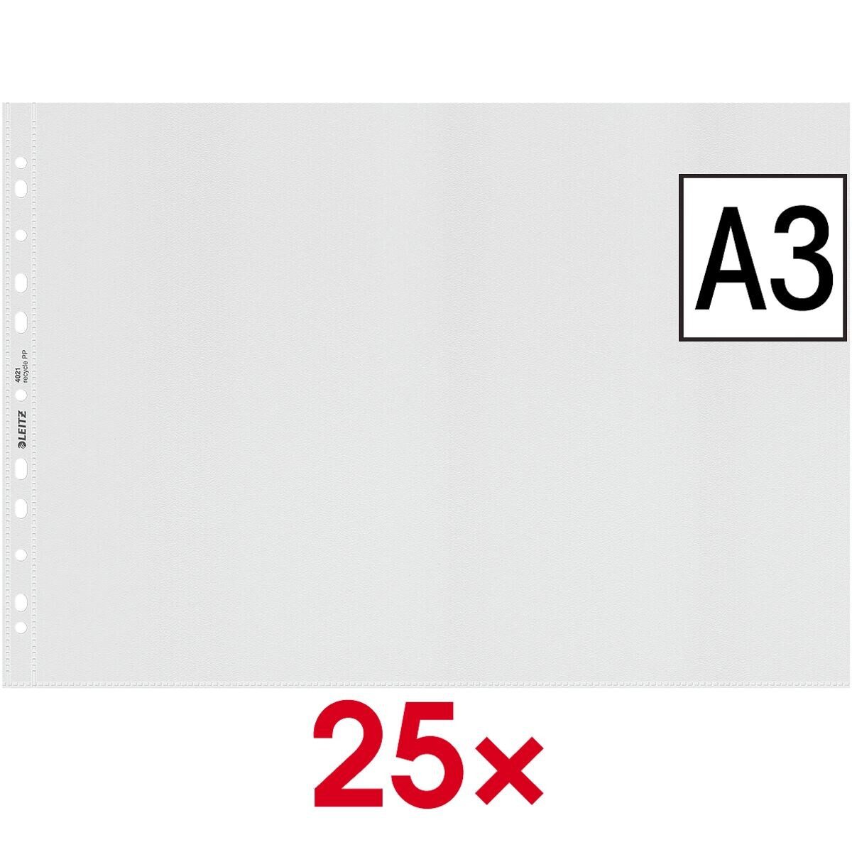 LEITZ Prospekthülle Recycle, 25 Stück, Format A3, genarbt, oben offen, abheftbar
