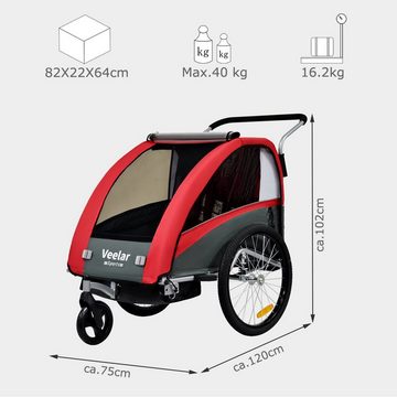 TIGGO Fahrradkinderanhänger Fahrradanhänger Kinderfahrradanhänger mit Buggy Set + Federung, geeignet für 1-2 Kinder