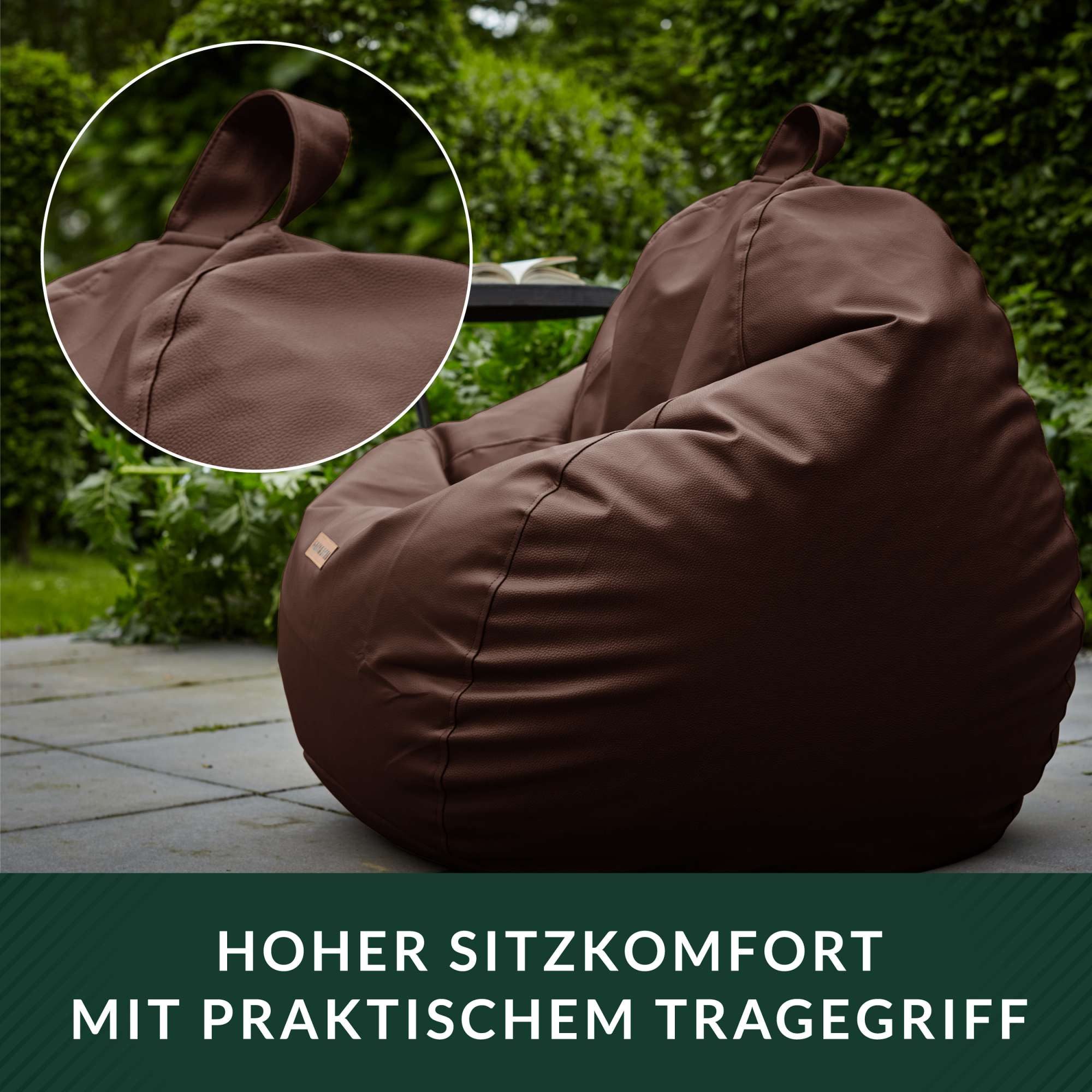 Green Bean Sitzsack Sitzsack Kunstleder Scoop Indoor (Indoor und Outdoor, abwaschbarer Bezug), Bean Bag Sitzkissen Sitzpuff Sitzsessel Bodenkissen Lounge – Bild 5 von 5