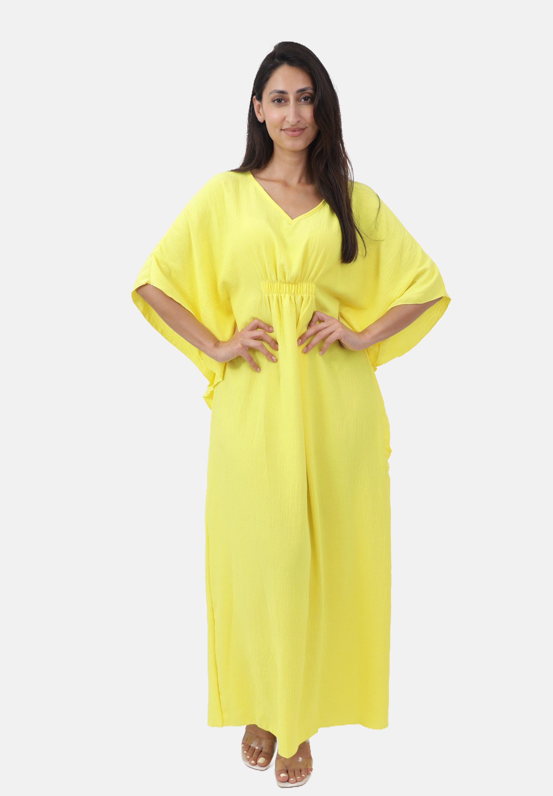 Elara Maxikleid – One Size Kaftankleid mit V-Ausschnitt und Taillenraffung (1-tlg)