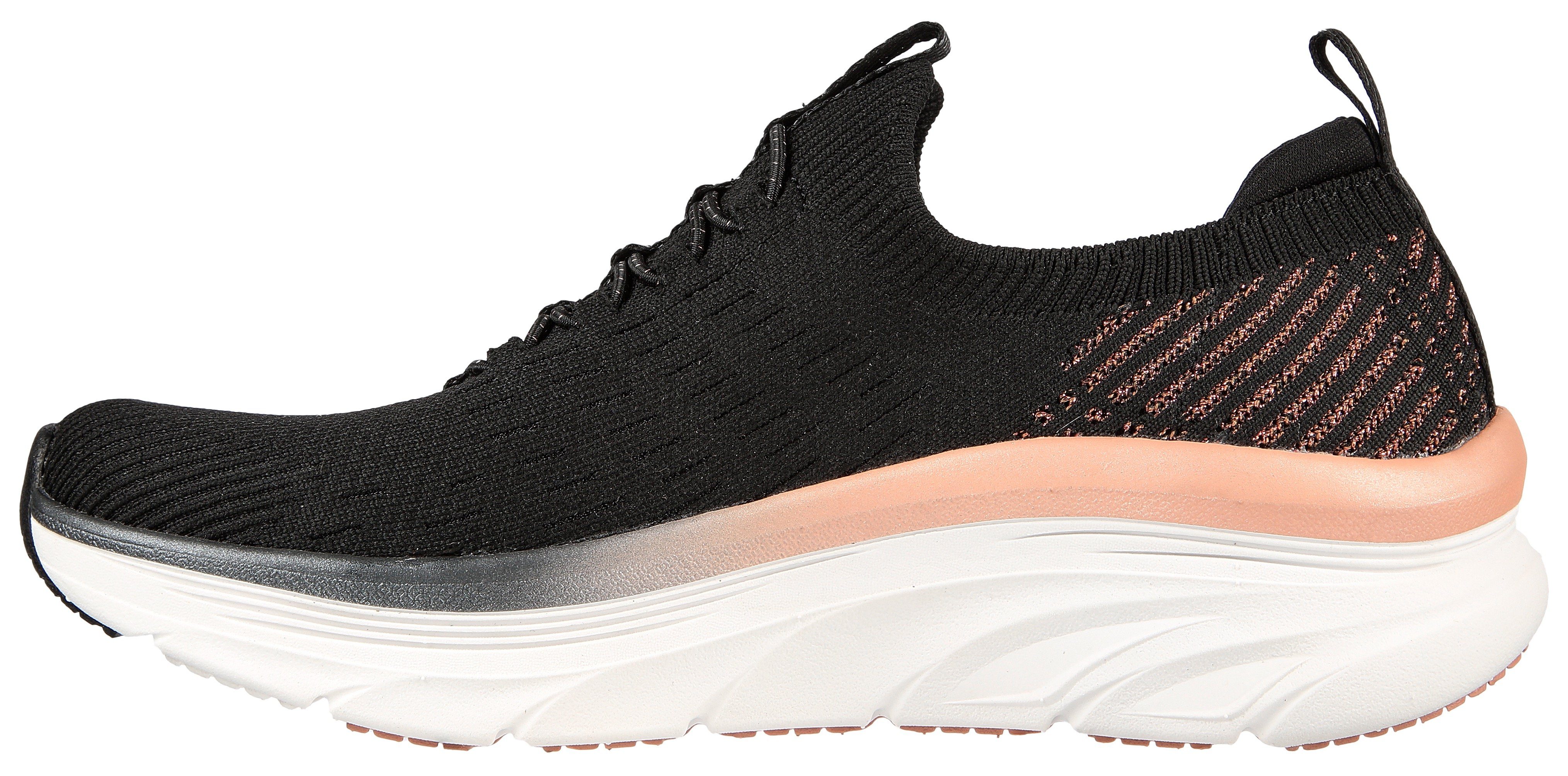 Skechers D'LUX GLOW Slip-On Gummizug zum schwarz-roségoldfarben IT WALKER - LET Sneaker Schlupfen mit