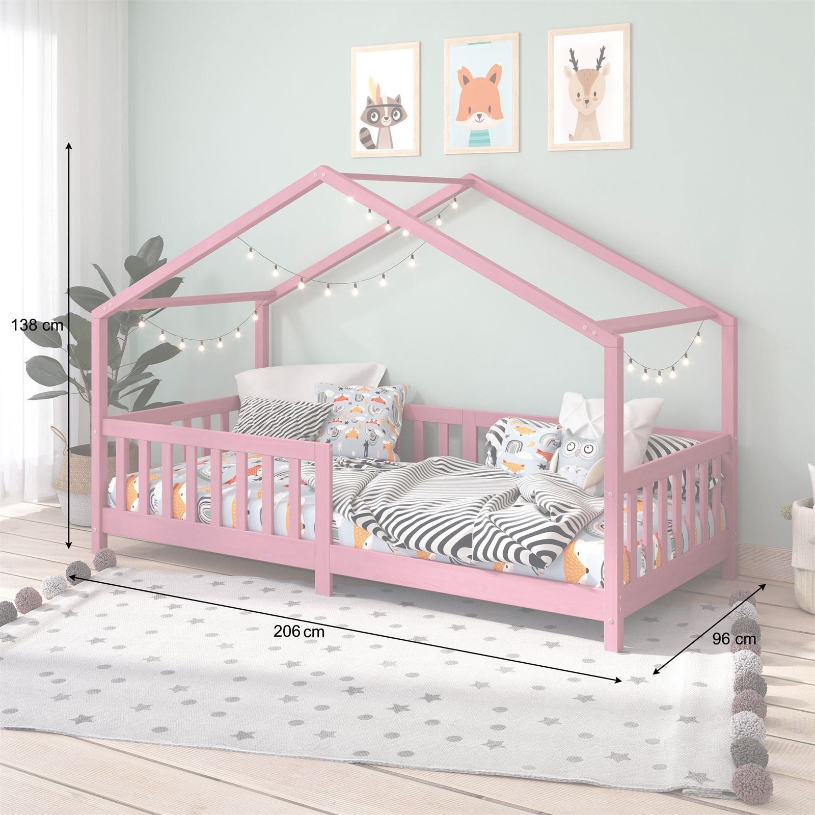 Bett Kinderbett Bett Tipi rosa Montessori x IDIMEX 90 Kinderbett Hausbett 200 LISAN, Kiefer Tipibett