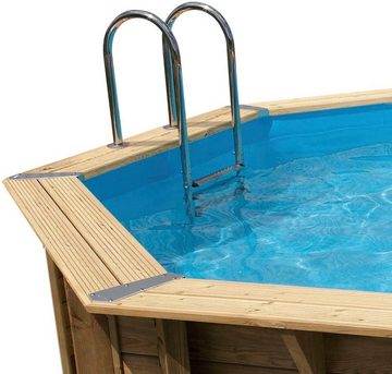 Ubbink Achteckpool Ocea 430 (Komplett-Set, 11-tlg), ø 430 x 120 cm, Holzpool komplett mit Filteranlage