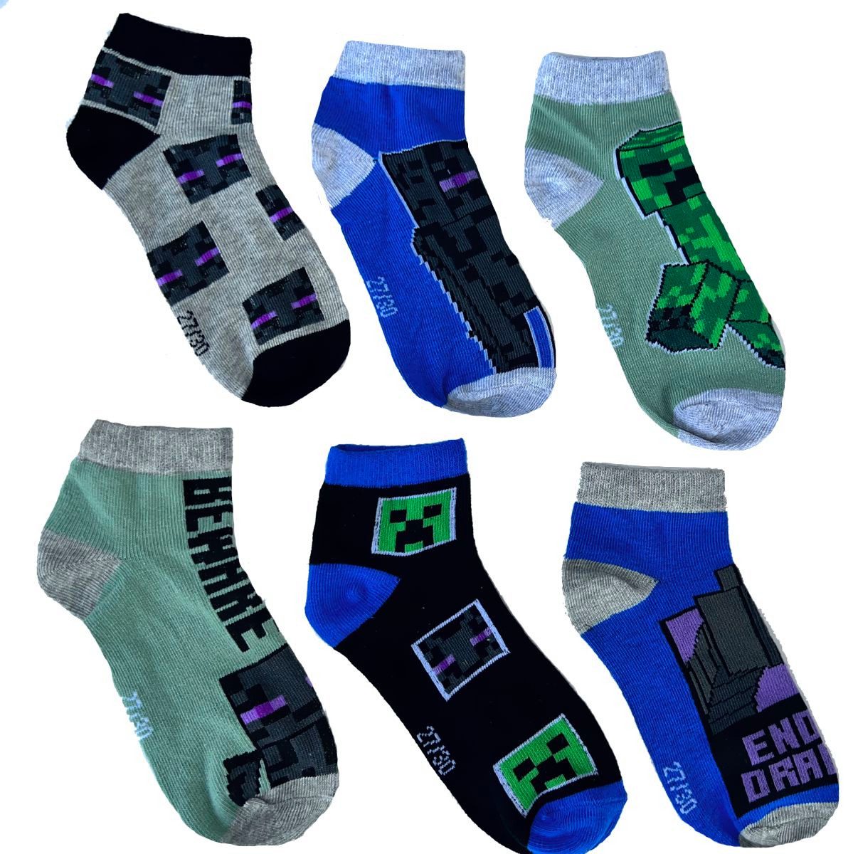 Minecraft Sneakersocken 6x Minecraft kurze Sneakersocken Jungen + Mädchen 27/30 31/34 35/38