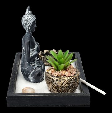 Figuren Shop GmbH Dekofigur Buddha Figur mit Zen Garten schwarz-grau - Fantasy Dekoration Dekofigur